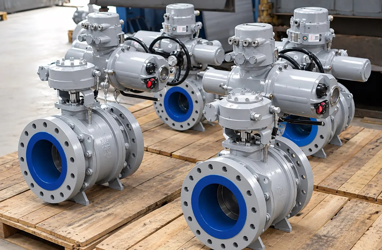 Grey ball valves with electric actuators