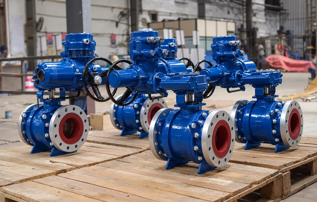 Blue ball valves with electric actuators