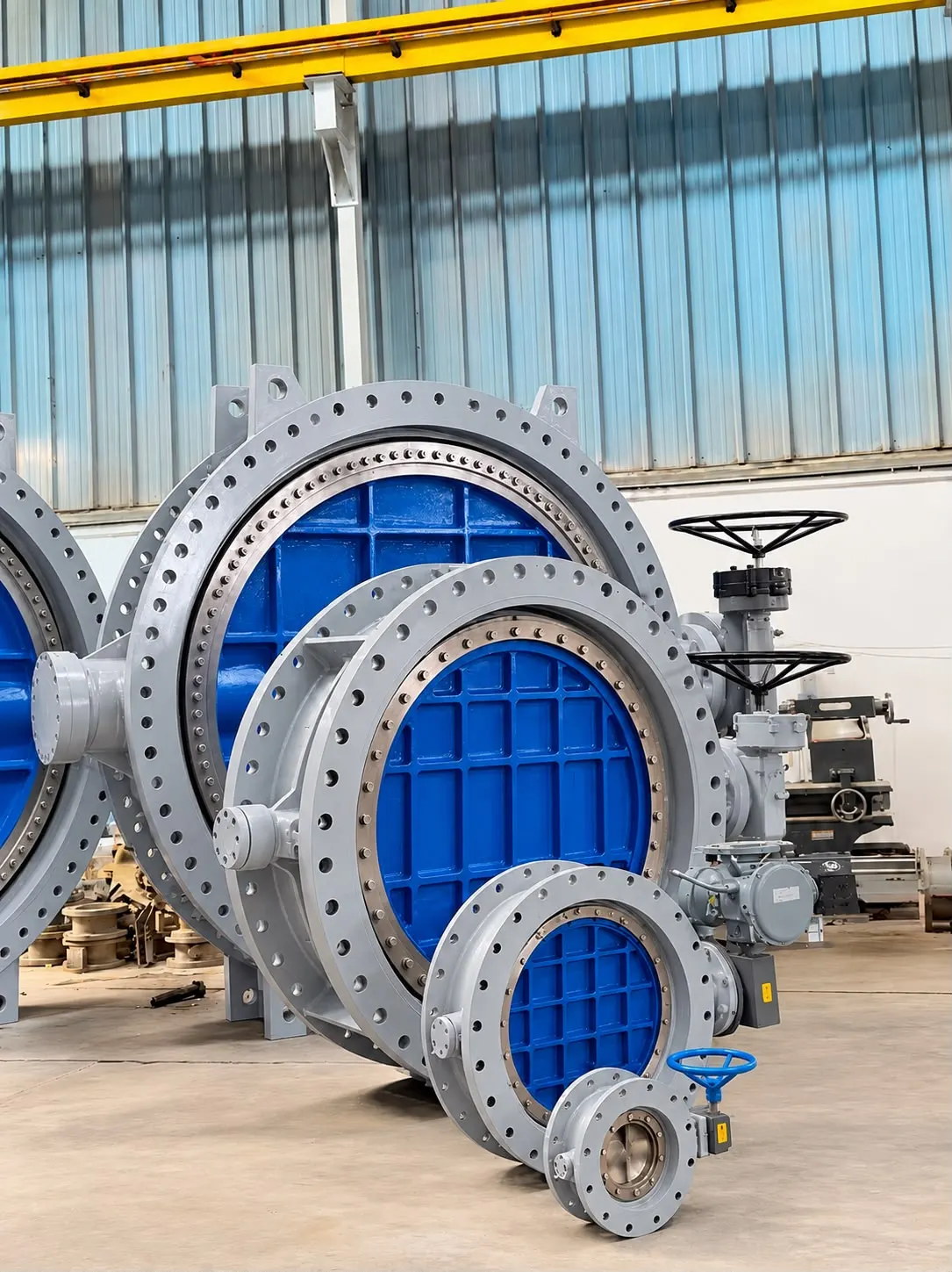 Double flanged butterfly valves of several sizes