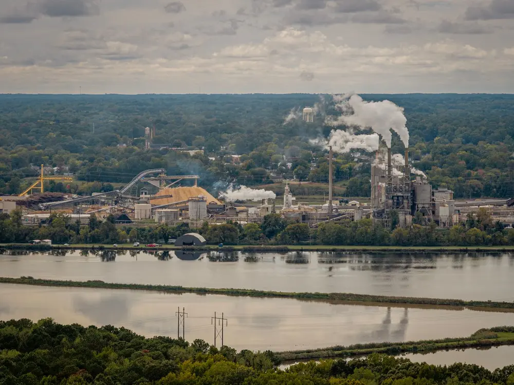 Paper mill beside a river
