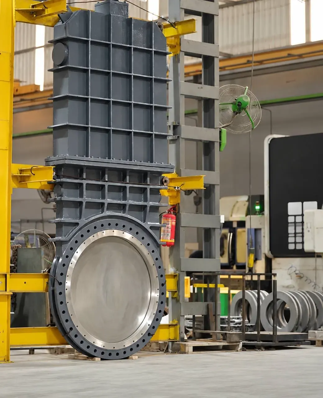 Large grey knife edge gate valve
